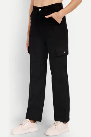 Broadstar Women Smart Wide Leg High-Rise Clean Look Stretchable Cargo Jeans