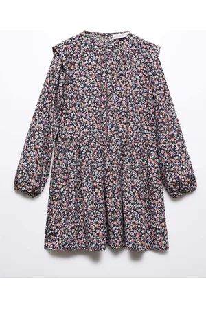 MANGO Girls Floral Print Puff Sleeve A-Line Dress