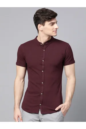 MANQ India Slim Slim Fit Band Collar Short Sleeves Cotton Shirt