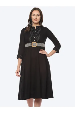 Biba Mandarin Collar Belted Fit And Flare Midi Dress