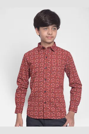 Crimsoune Club Boys Floral Printed Spread Collar Cotton Casual Shirt