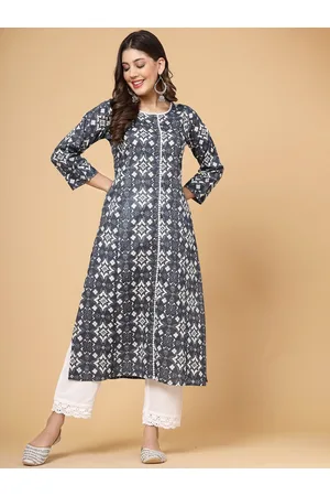 Pistaa Geometric Printed Pure Cotton Straight Kurta