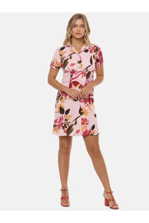 Campus Women Peach-Coloured Printed Shirt Dress