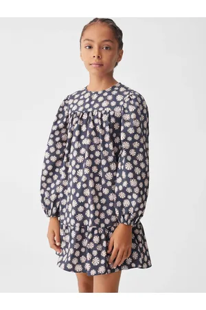 MANGO Girls Cotton Floral Print Puff Sleeve A-Line Dress