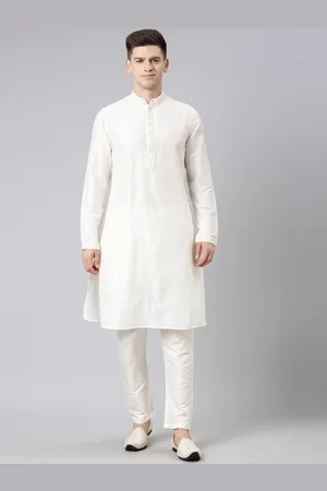 TheEthnic.Co Mandarin Collar Thread Work White Romance Cotton Straight Kurta