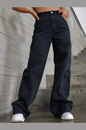 Broadstar Women Black Smart Wide Leg High-Rise Clean Look Stretchable Jeans