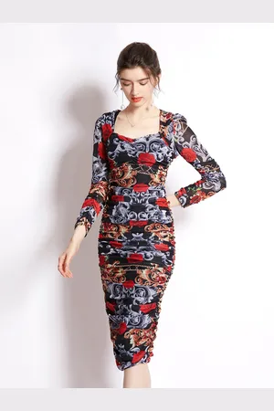JC Collection Women Maroon Floral Bodycon Midi Dress