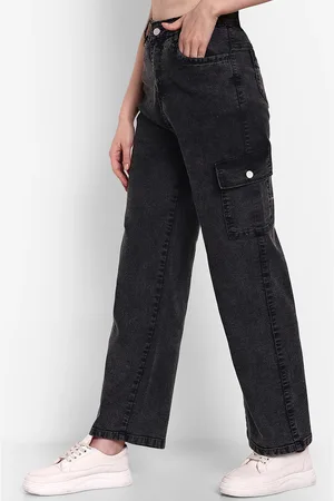 Broadstar Women Smart Wide Leg High-Rise Stretchable Cargo Jeans