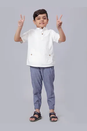 Biglilpeople Boys Band Collar Pure Cotton Shirt With Joggers Clothing Set