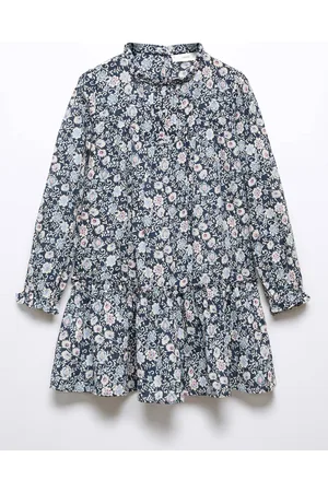 MANGO Girls Cotton Floral Print Puff Sleeve A-Line Dress