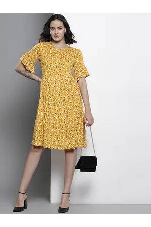 Boohoo Floral Print Bell Sleeves A-Line Dress