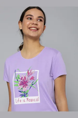 HERE&NOW Women Lavender & White Graphic Printed T-shirt