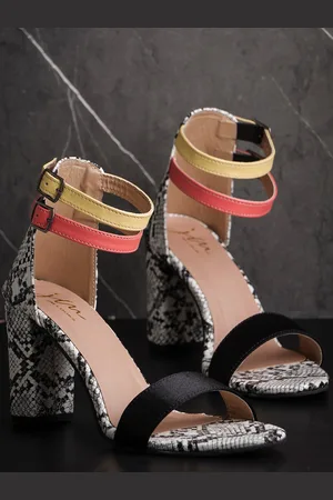 JM Looks Textured Open Toe Block Heels With Ankle Loop