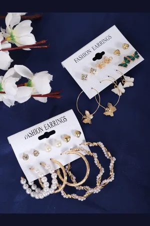 DressBerry Set Of 12 Gold-Plated Contemporary Hoop Earrings