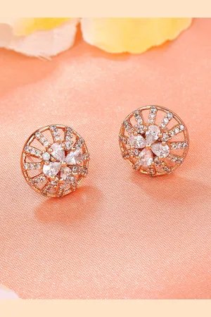 ESTELE Rose Gold-Plated Cubic Zirconia Studded Circular Studs Earrings