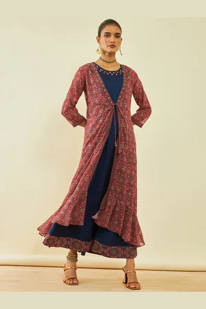 Soch Round Neck Georgette A-Line Maxi Ethnic Dress With Shrug