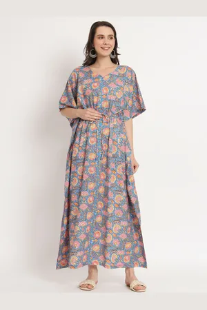 Aujjessa Floral Printed Extended Sleeves Pure Cotton Maternity Kaftan Maxi Dress