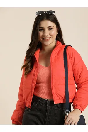 HERE&NOW Solid Mock Collar Crop Padded Jacket