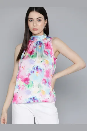 Chemistry Halter Neck Abstract Print Satin Finish Top