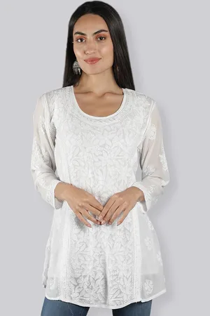 Seva Chikan Ethnic Motifs Embroidered Chikankari Detail straight Kurti With Slip