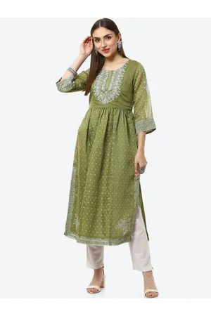 Biba Women Green Ethnic Motifs Printed Flared Sleeves Thread Work Anarkali Kurta