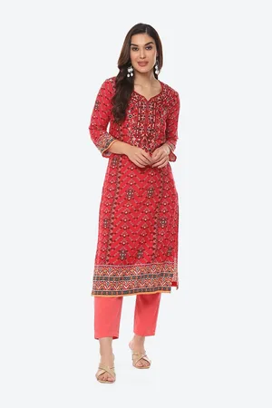 Biba Women Red Ethnic Motifs Printed Straight Fit Kurta