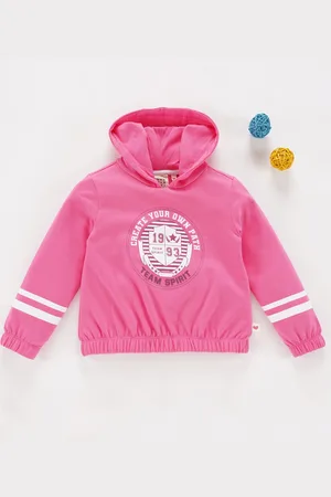 Ed-a-Mamma Girls Typography Printed Hooded Cotton Sweatshirt