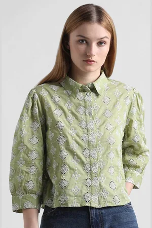 ONLY Uex Onltilde Boxy Ethnic Motifs Self Design Cut-Out Detail Pure Cotton Casual Shirt
