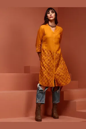 IMARA Ethnic Motifs Printed Mandarin Collar High Low Kurta