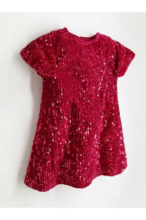 Cherry Crumble Girls Sequin Embellished Flared Sleeve A-Line Dress