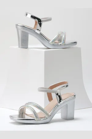 JM Looks Embellished Open Toe Platform Heels With Backstrap