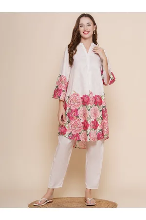 Bhama Couture Floral Printed Mandarin Collar A-Line Kurta with Palazzos