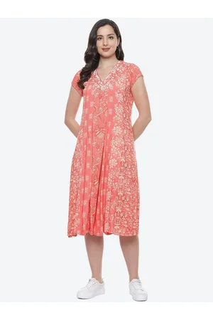 Biba Women Coral Ethnic Motifs Printed Anarkali Kurta