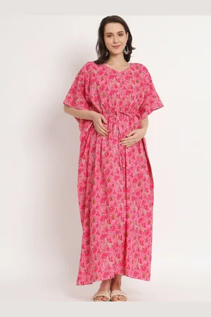 Aujjessa Floral Printed Cotton Maternity Kaftan Maxi Dress