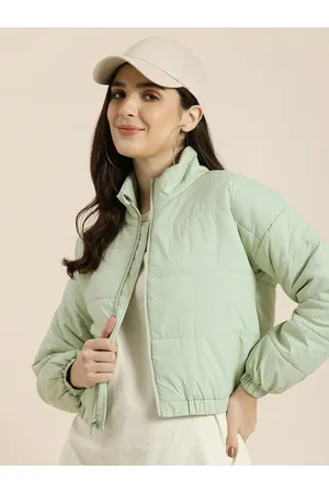 HERE&NOW Solid Mock Collar Crop Padded Jacket