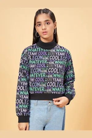 Pantaloons Girls Typography Printed High Neck Cotton Pullover