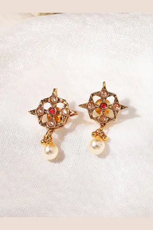 Buy online Gold Plated Earrings With Red Drop from fashion jewellery for  Women by Voylla for ₹750 at 0% off | 2024 Limeroad.com