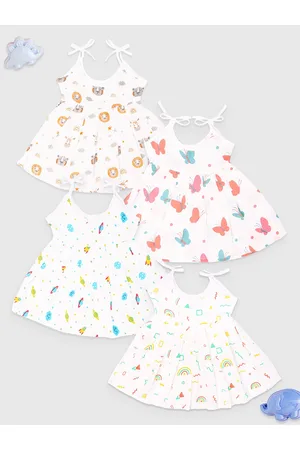 Kidbea Pack of 4 Girls Conversational Printed Shoulder Straps A-Line Dress