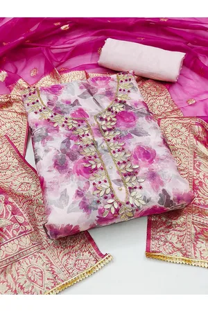 Kalini Floral Printed Thread Work Organza Unstitched Dress Material