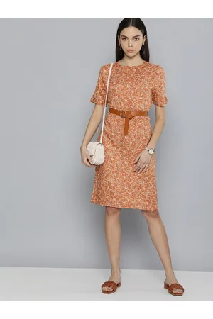 Chemistry Women Orange & White Floral Print Sheath Dress
