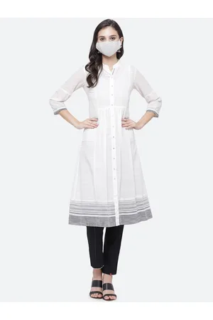 Biba Women White Anarkali Cotton Kurta