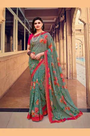 VAIRAGEE Floral Printed Zari Saree