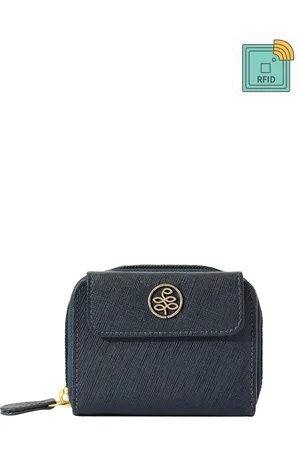 Eske Women Navy Blue Textured Leather Zip Around Wallet