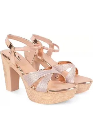 JM Looks Embellished Cross Strap Platform Heels With Backstrap