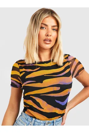 Boohoo Animal Print Semi Sheer Top