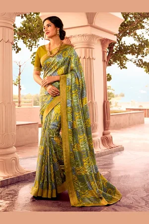 VAIRAGEE Lime Ethnic Motifs Printed Zari Saree