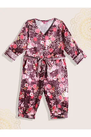 Biba Girls Purple & Red Floral Printed Basic Jumpsuit