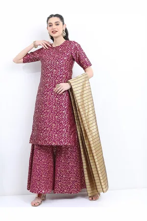 Ketch Ethnic Motifs Woven Design Regular Zari Kurta With Sharara & Dupatta