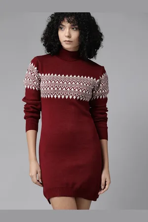 Roadster Geometric Print High Neck Acrylic Mini Jumper Dress