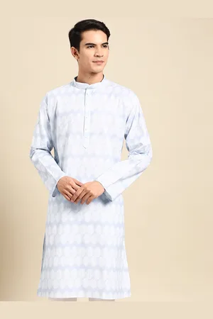 MANQ Geometric Printed Mandarin Collar Pure Cotton Straight Kurta